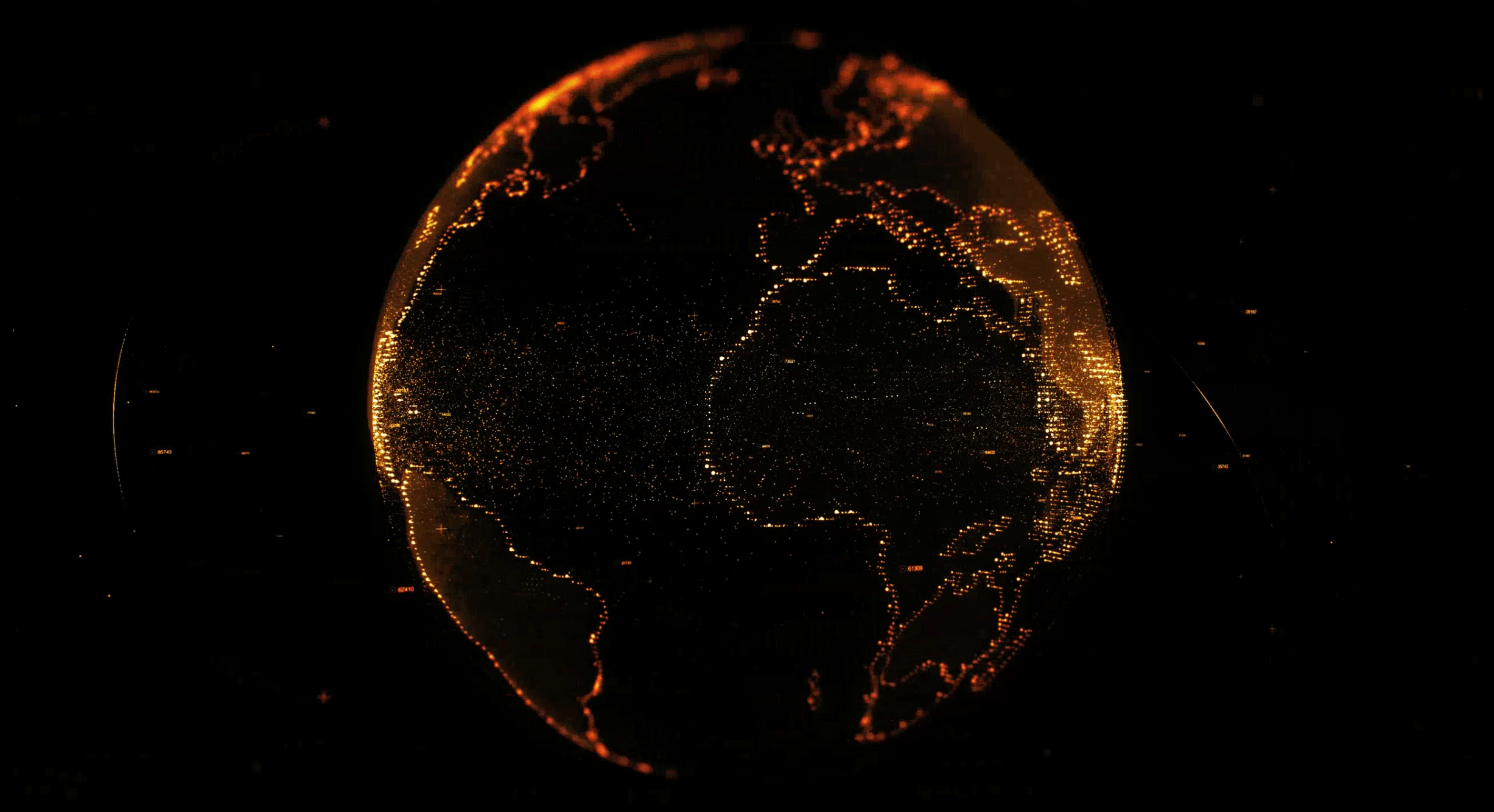 a yellow globe made up of dots spanning the entire background of the hero section